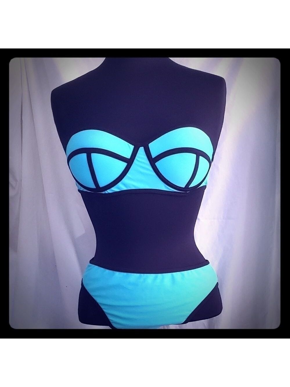 Teal Strapless Bikini 34B